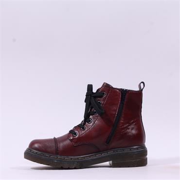 Rieker Laced Biker Boot With Side Zip - Wine Leather
